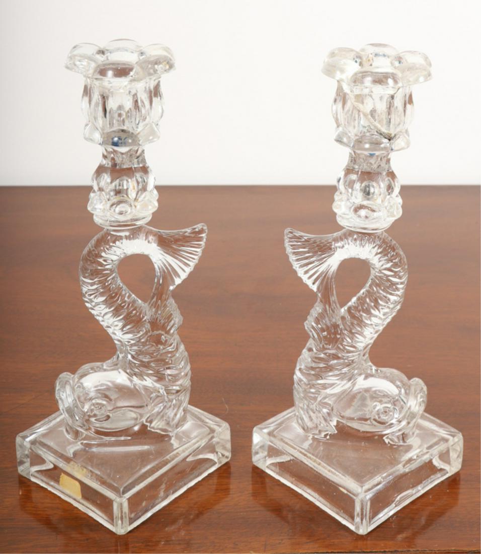 PAIR OF DOLPHIN-FORM GLASS CANDLESTICKS (1 of 8)