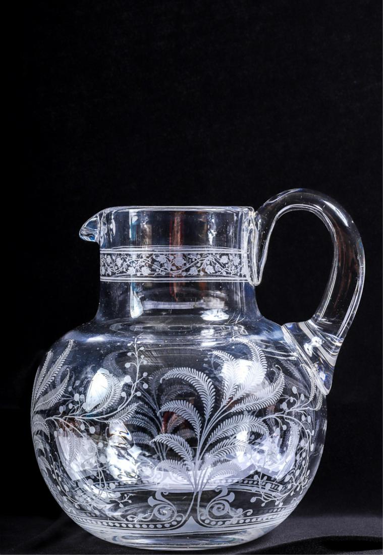 CRYSTAL WATER PITCHER ETCHED with FRAWNS & VINES (1 of 11)