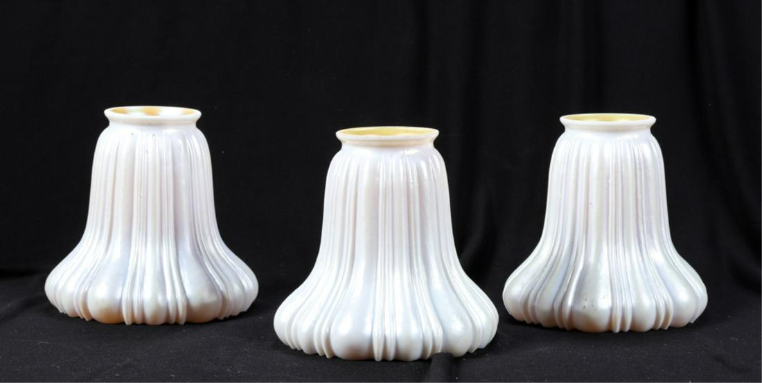 (3) IRIDESCENT ART GLASS SHADES SIGNED (1 of 7)