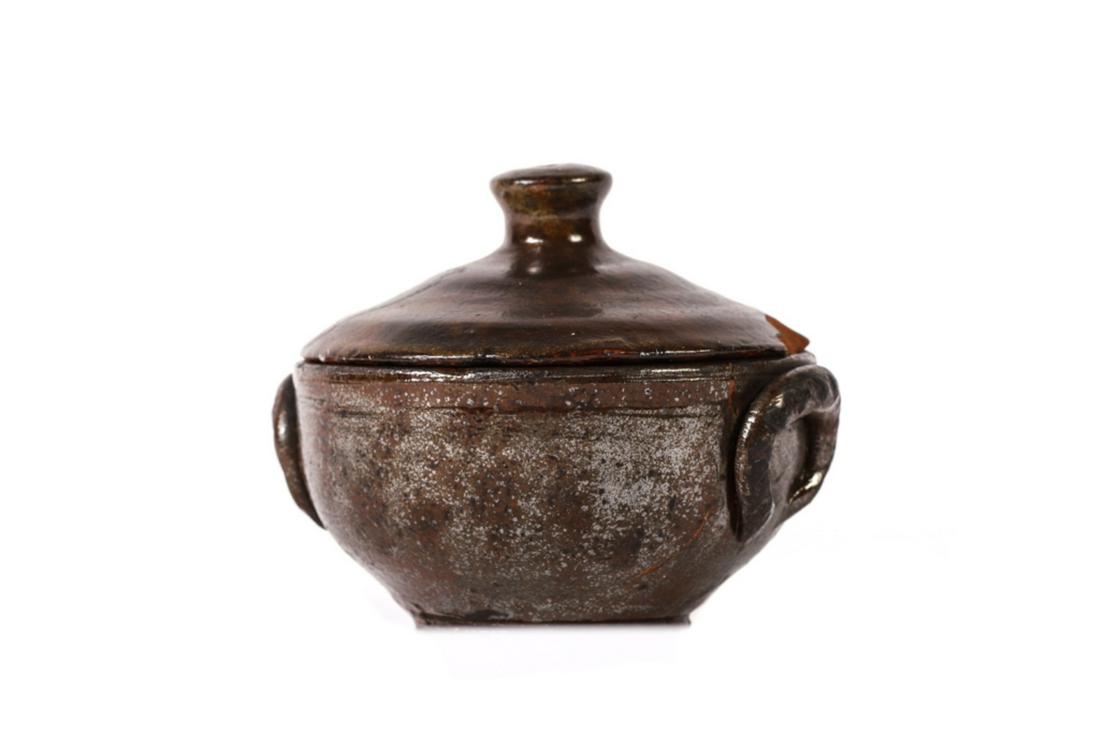 EARLY GLAZED REDWARE SUGAR BOWL with COVER (1 of 10)