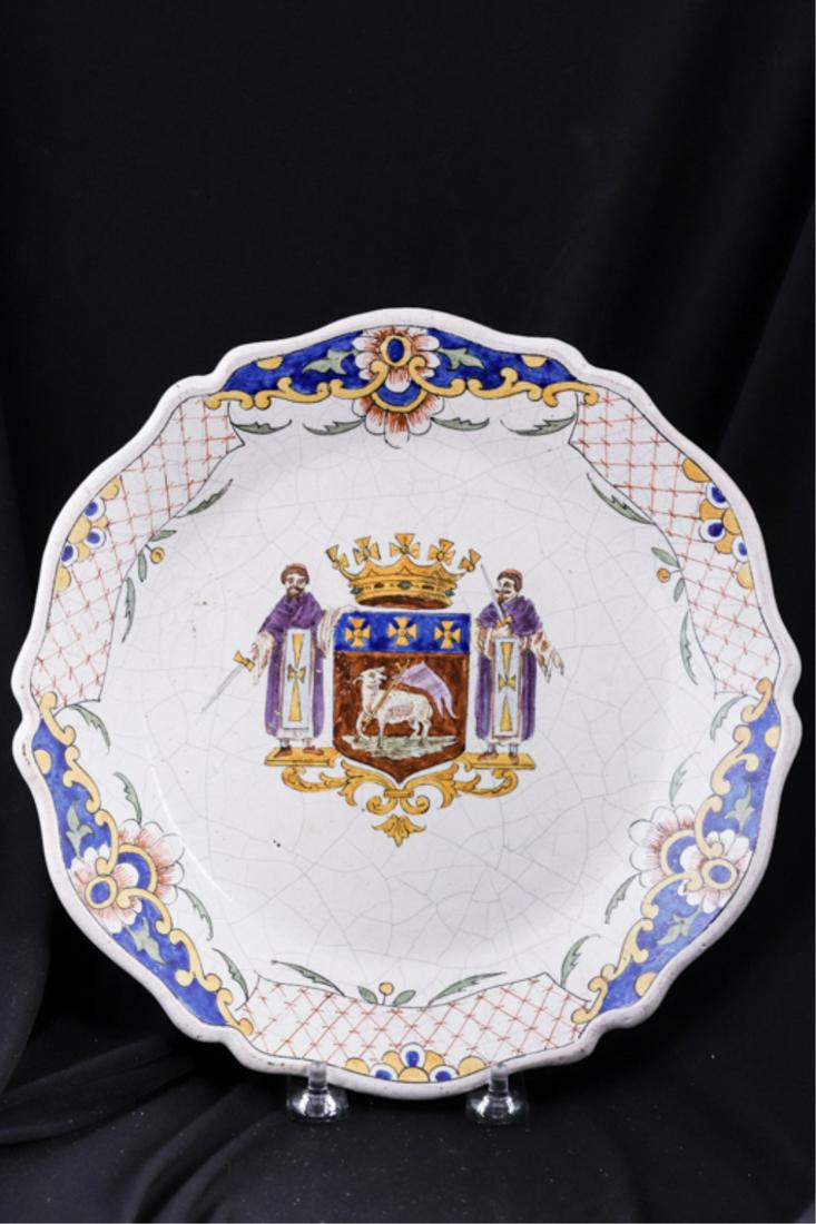 (18th c) TIN GLAZED ARMORIAL FAIENCE PLATE (1 of 8)