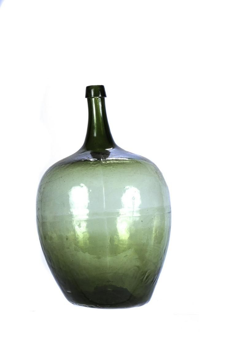 LARGE (19th c) BLOWN MOLDED GREEN GLASS BOTTLE (1 of 7)