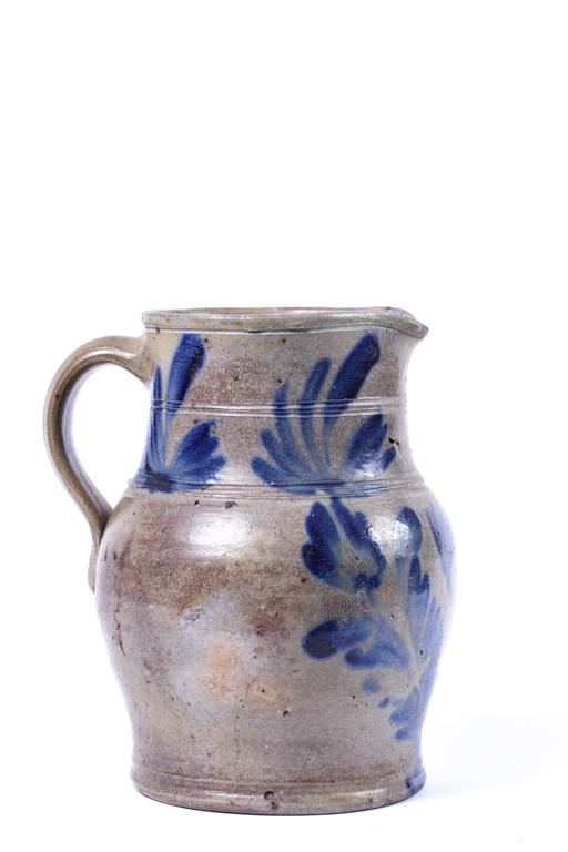 SALT GLAZED COBALT DECORATED STONEWARE PITCHER (1 of 9)