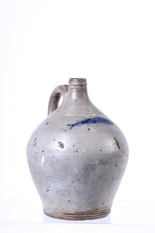 EARLY SALT GLAZED FISH DECORATED STONEWARE JUG (1 of 11)