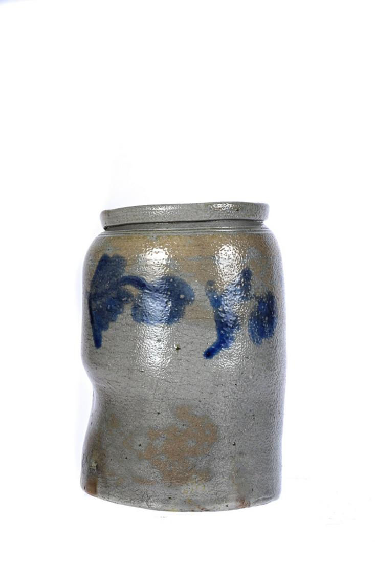 COBALT DECORATED SALTGLAZED STONEWARE STORAGE JAR (1 of 3)