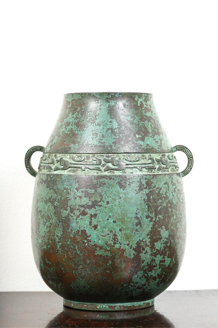 SIGNED PATINATED BRONZE ASIAN VASE (1 of 7)