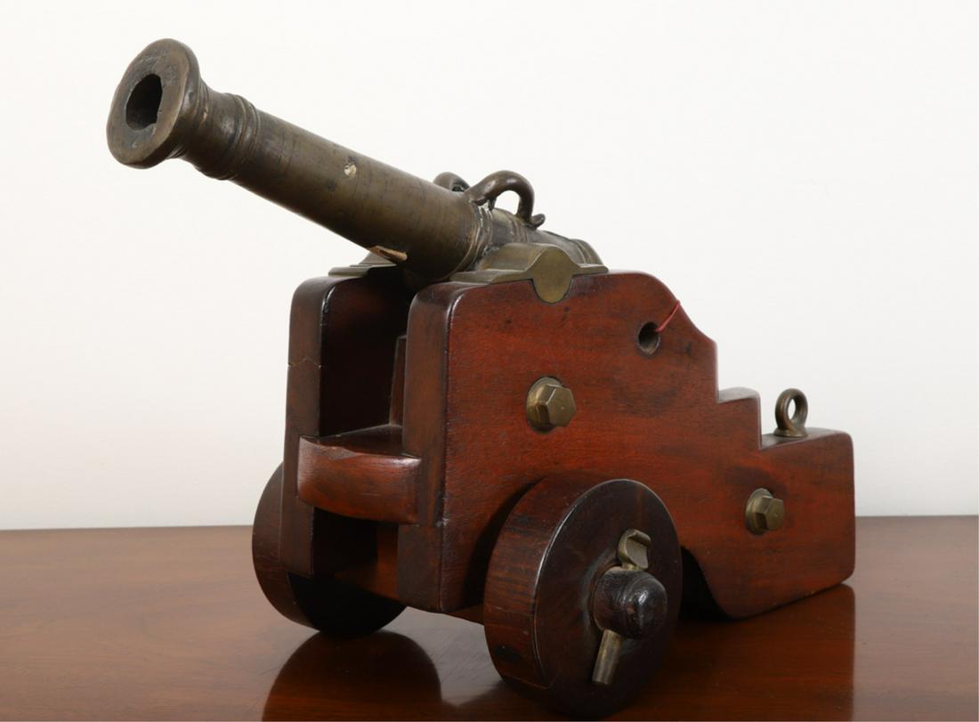 ANTIQUE BRONZE NAVAL CANNON on MAHOGANY CARRIAGE (1 of 5)
