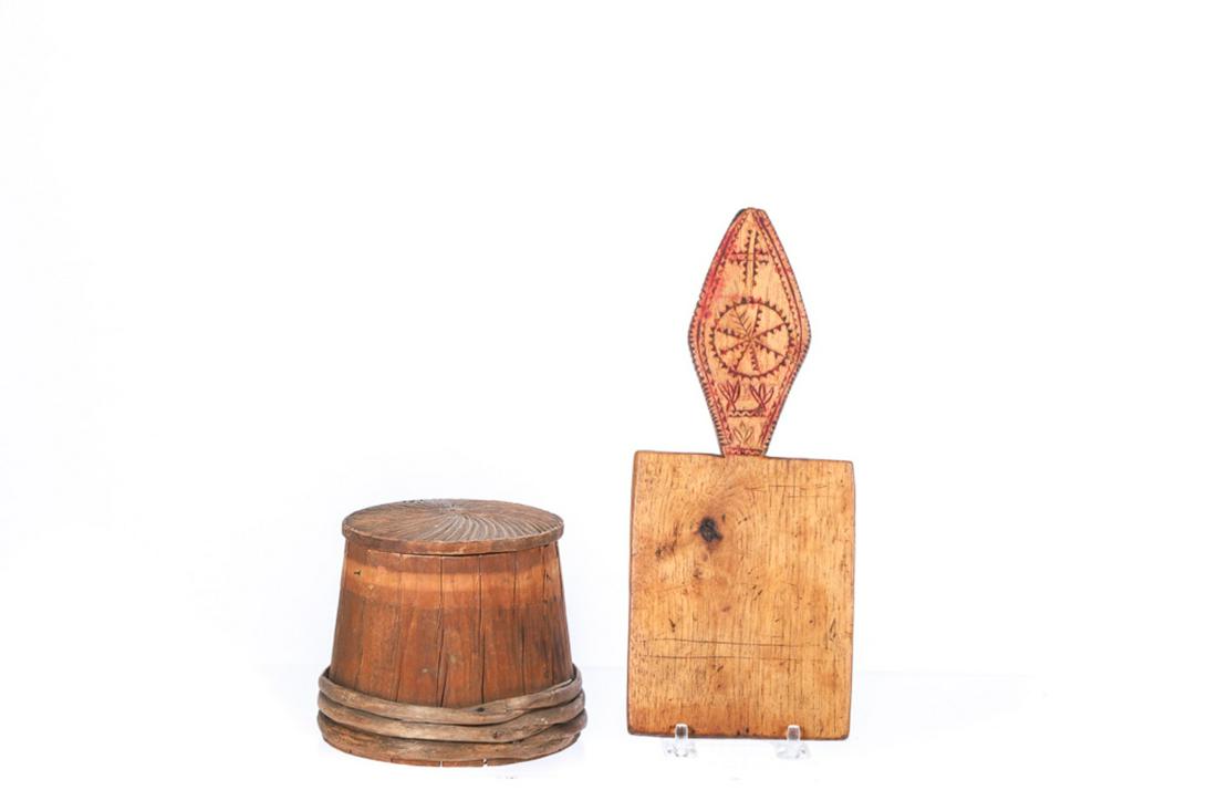 ANTIQUE BUTTER PADDLE & TREEN SUGAR BUCKET (1 of 5)