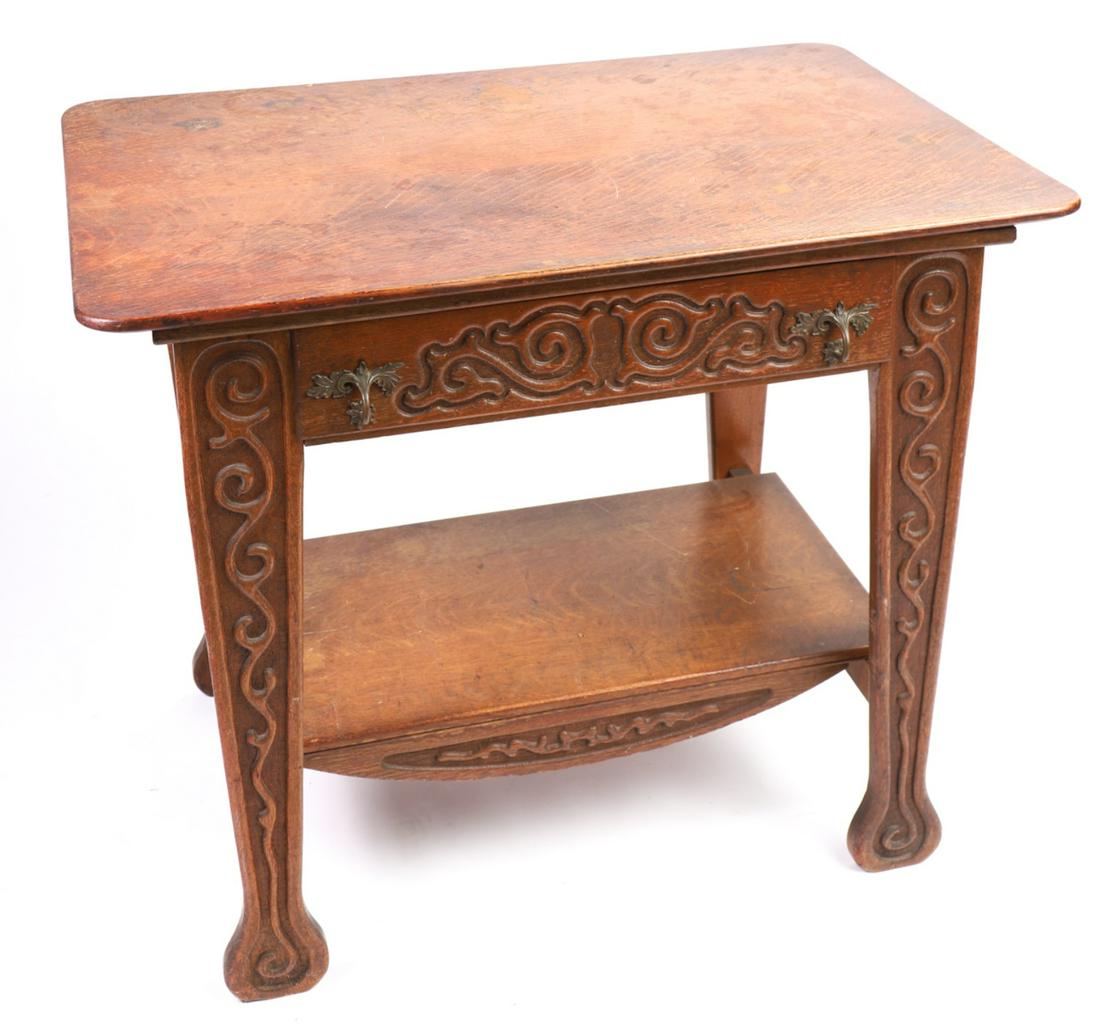 CARVED OAK (1) DRAWER STAND (1 of 12)