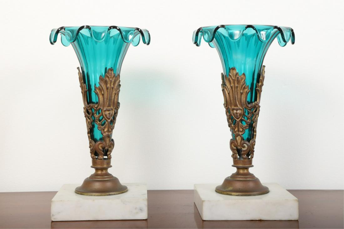 PAIR OF VICTORIAN GLASS TRUMPET VASES (1 of 5)