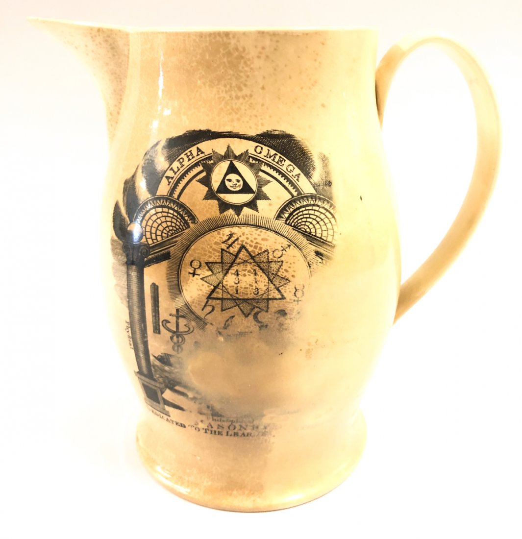EARLY LIVERPOOLE JUG "FREE MASON (1 of 8)