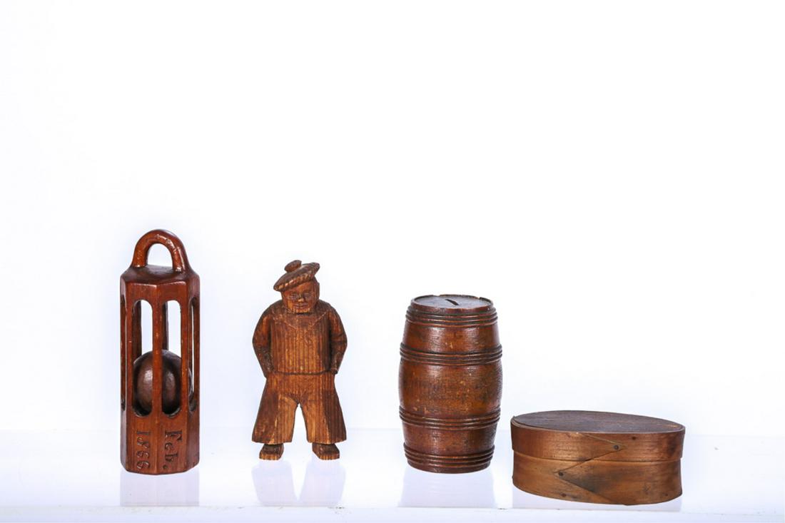 CARVED WOODEN WHIMSY, BANK, FIGURE & PANTRY BOX (1 of 8)