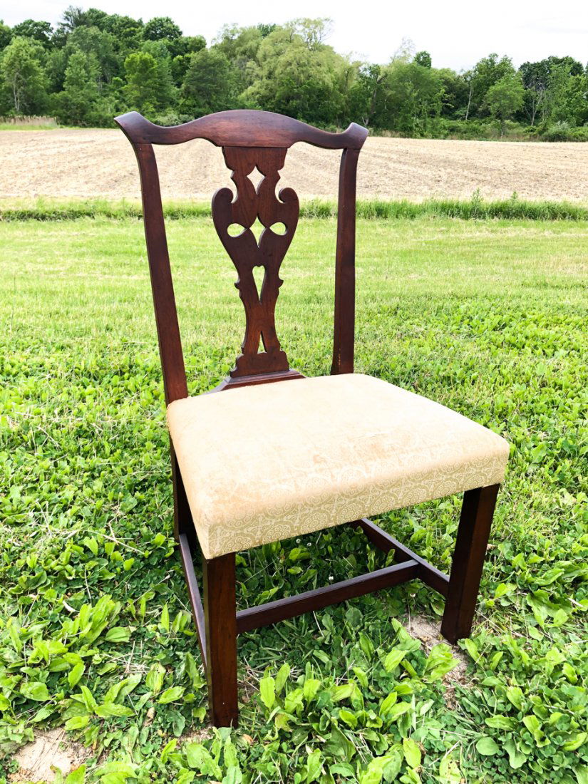 CHIPPENDALE MAHOGANY UPHOLSTERED SIDE CHAIR (1 of 11)