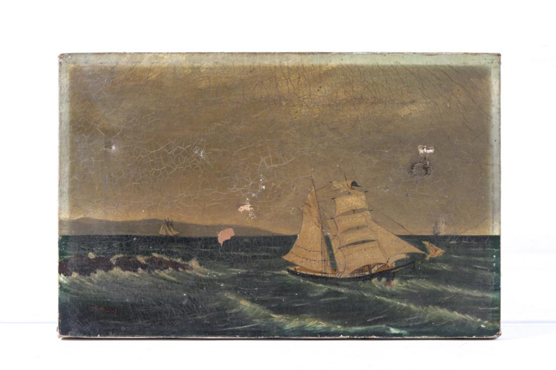 AMERICAN SCHOOL (19th c) SCHOONERS off the COAST (1 of 10)