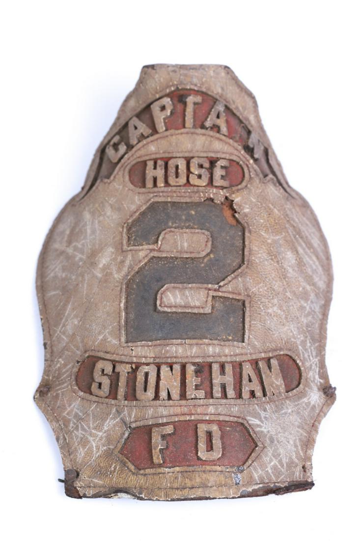 STONEHAM FIRE DEPT CAPTAINS LEATHER HELMET SHIELD (1 of 5)