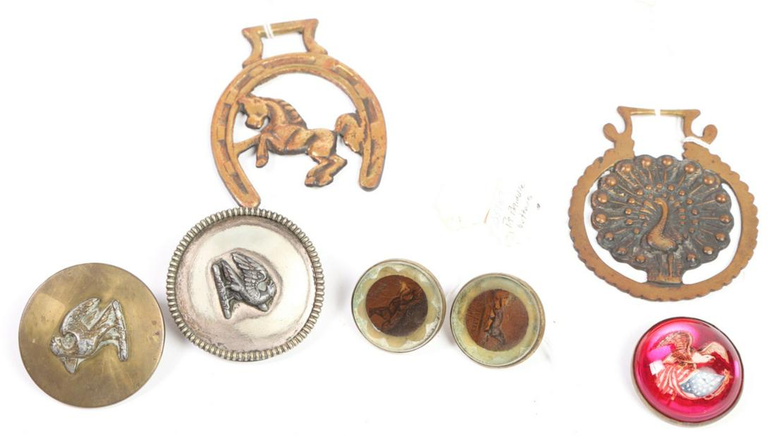 GROUPING OF BRIDLE BUTTONS and TACK BADGES (1 of 14)