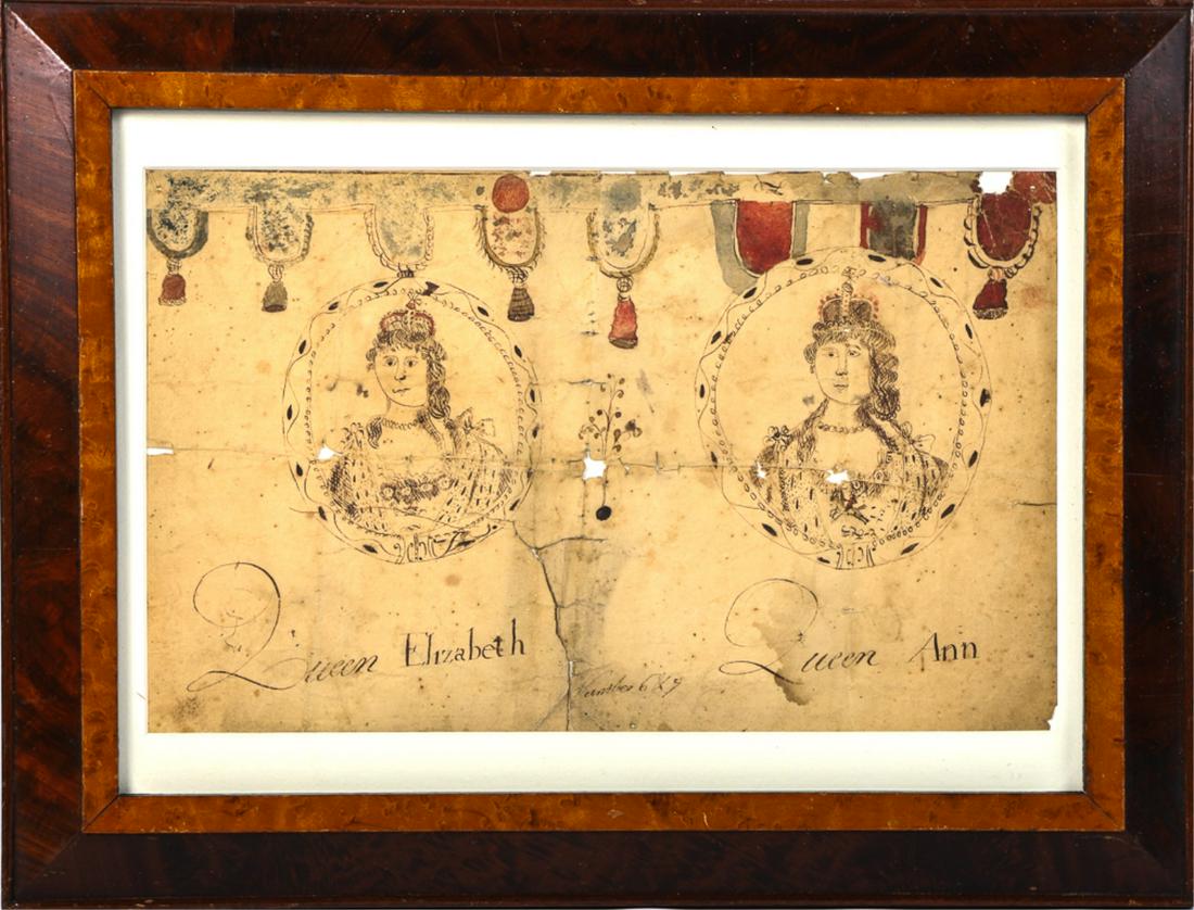 (18th c) PORTRAITS OF QUEEN ELIZABETH & QUEEN ANNE (1 of 3)