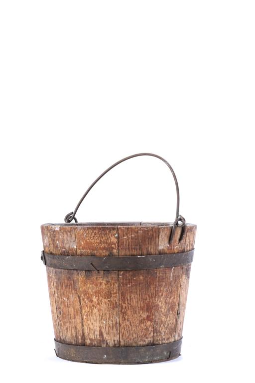 BRASS STRAPPED OAK BUCKET with BRASS SWING HANDLE (1 of 12)