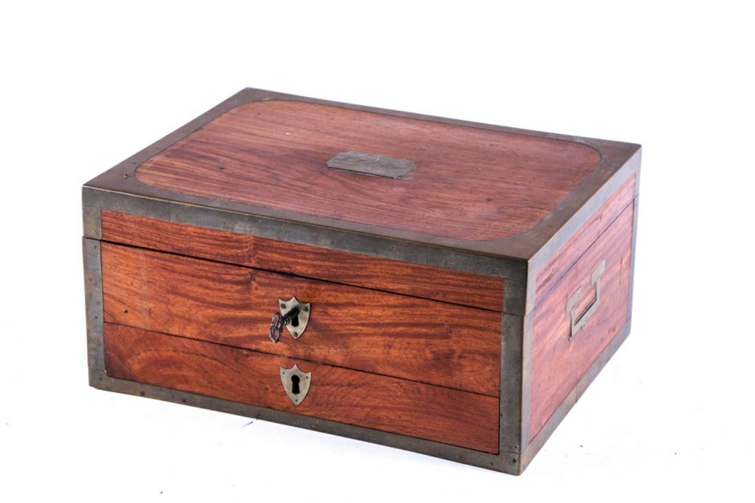 BRASS BOUND EXOTIC ASIAN HARDWOOD SHAVING BOX (1 of 7)