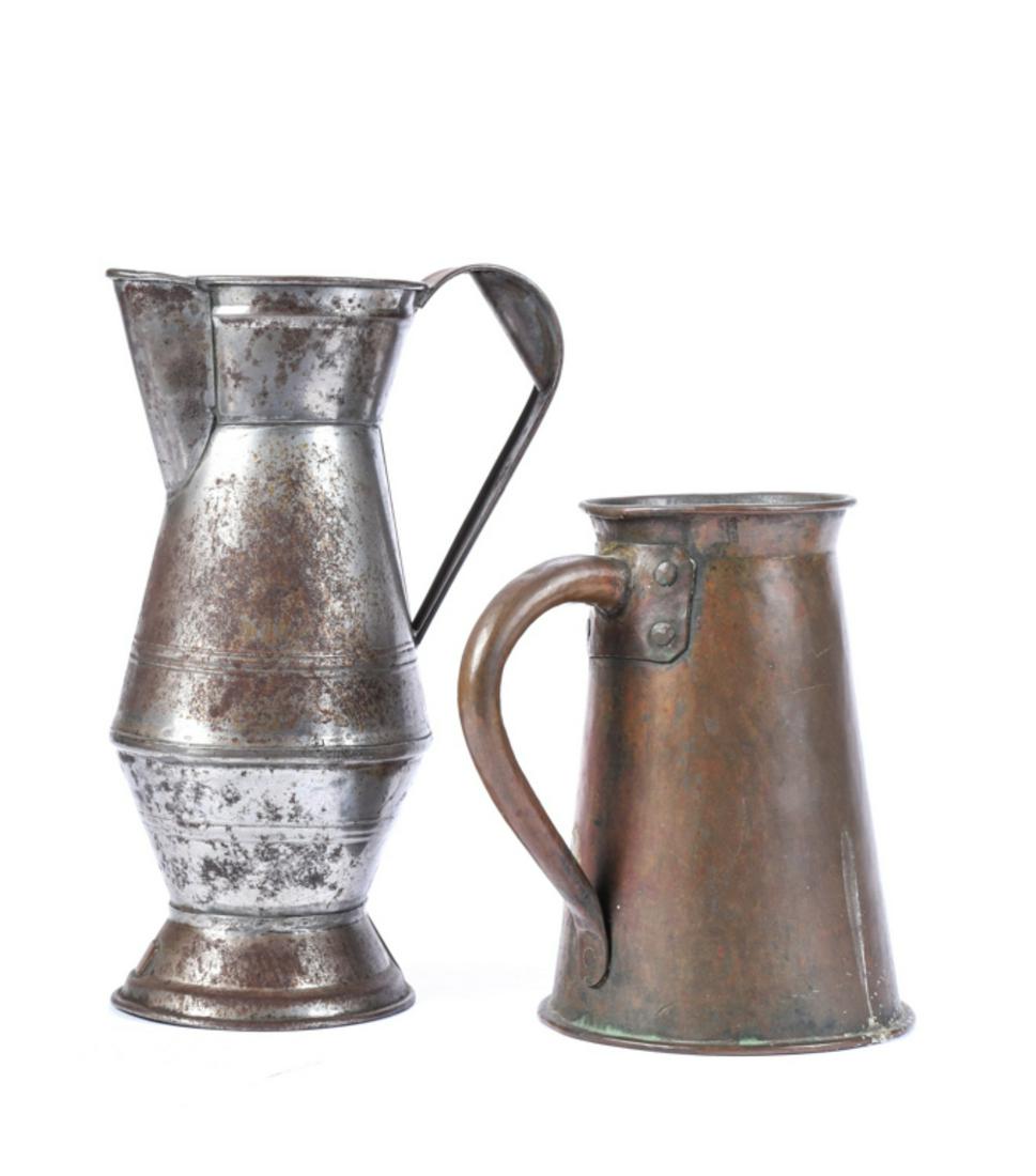 TIN COFFEE POT and a COPPER MEASURE (1 of 7)