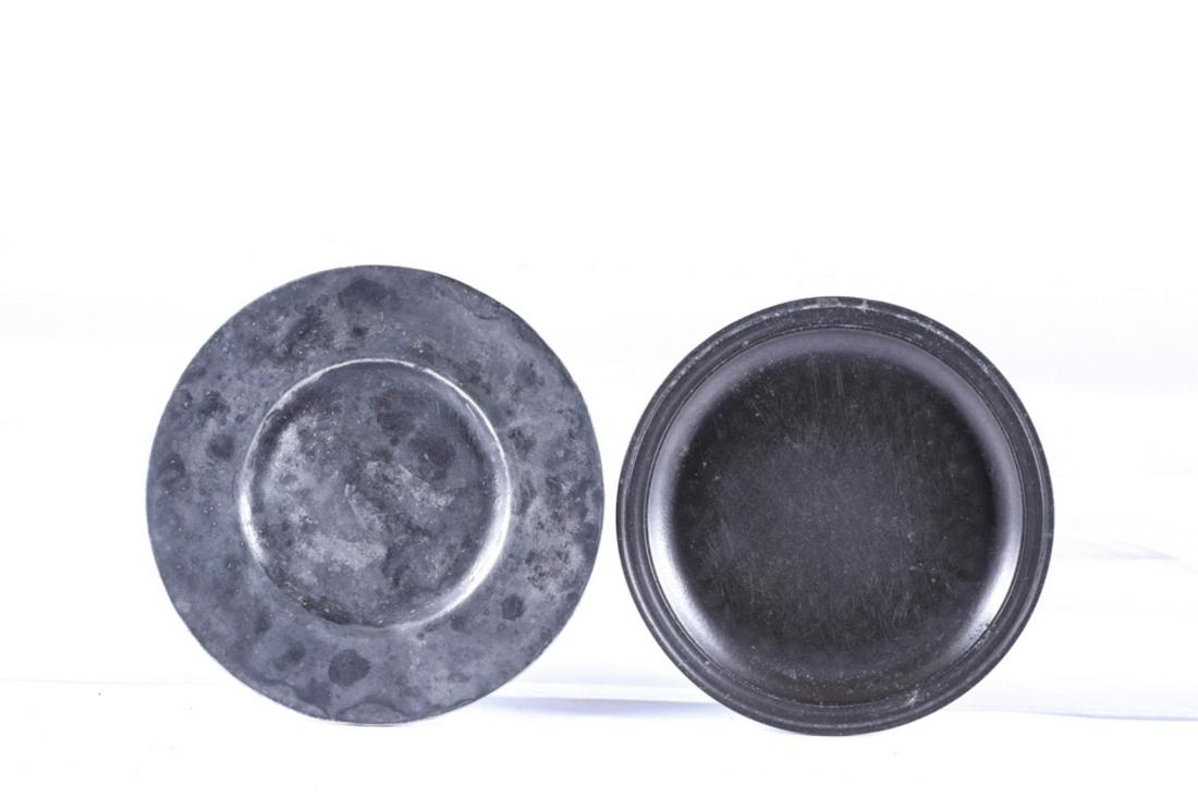EARLY BROAD RIMMED PEWTER PLATE and a SECOND (1 of 9)