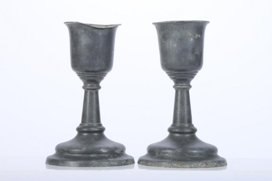 PAIR OF EARLY PEWTER CUPS ON STANDS (1 of 4)
