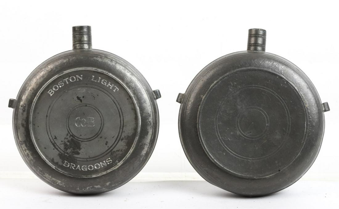 BOSTON LIGHT DRAGOONS PEWTER CANTEEN & a SECOND: Each unmarked. 5 inches.