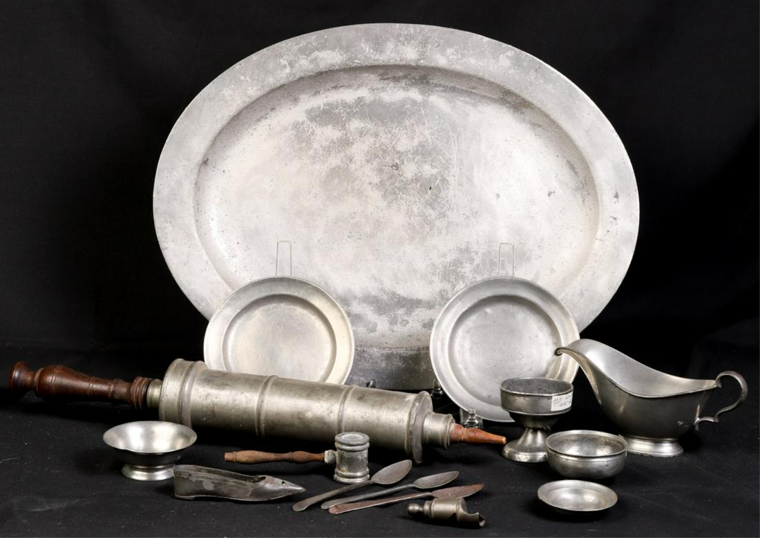 INTERESTING GROUPING OF EARLY PEWTER (1 of 18)