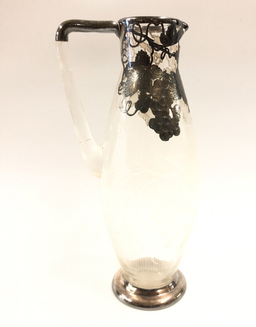 TALL SILVER OVERLAY CUT GLASS PITCHER (1 of 8)