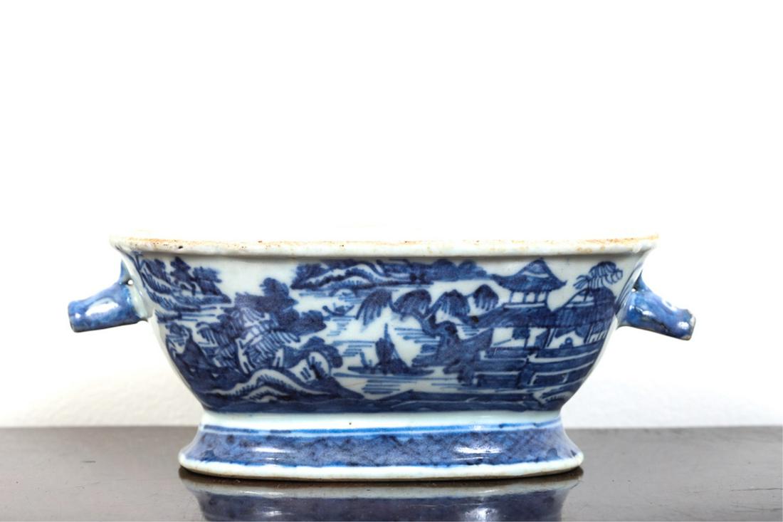 BLUE AND WHITE CANTON OVAL FOOTED BOWL (1 of 8)