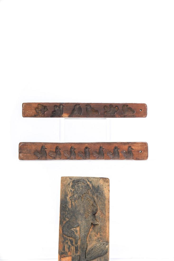 (2) FIGURAL CARVED WOOD CANDY MOLDS & BLOCK PRINT (1 of 7)