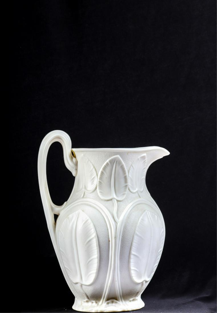 ENGLISH PARIAN WARE RAISED LILY PAD MOTIF PITCHER (1 of 11)