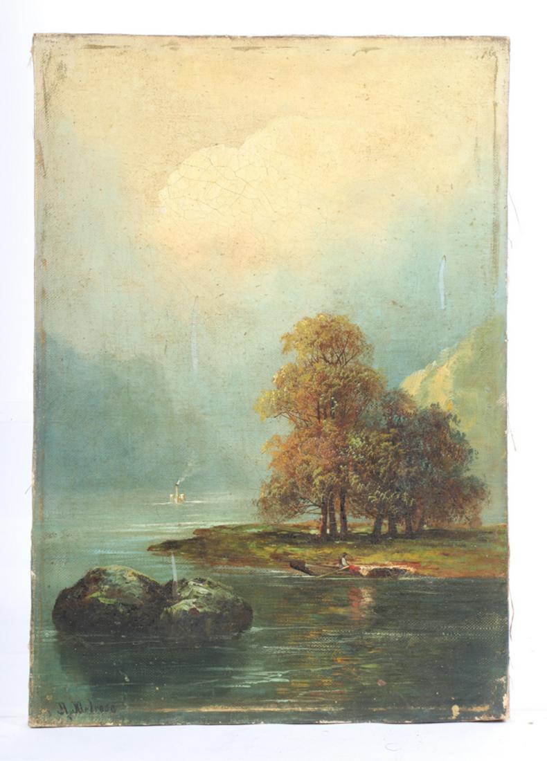 ANDREW MELROSE (1836-1901): Side Wheeler on the River oil on canvas 20 x 14 inches. signed. unframed