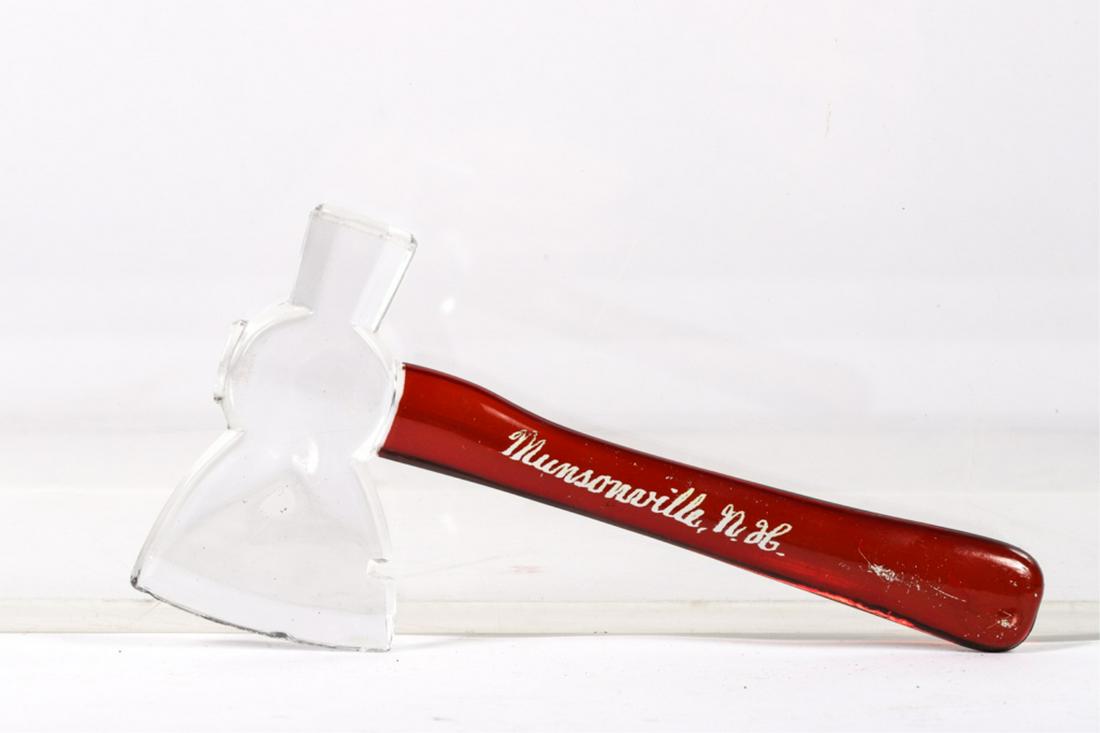 SOUVENIER OF MUNSONVILLE, NH GLASS AXE: 6 1/2 inches.