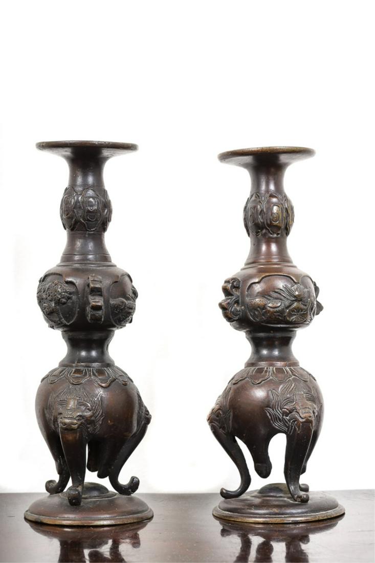 PAIR OF CHINESE BRONZE FIGURAL CANDLESTICKS (1 of 7)