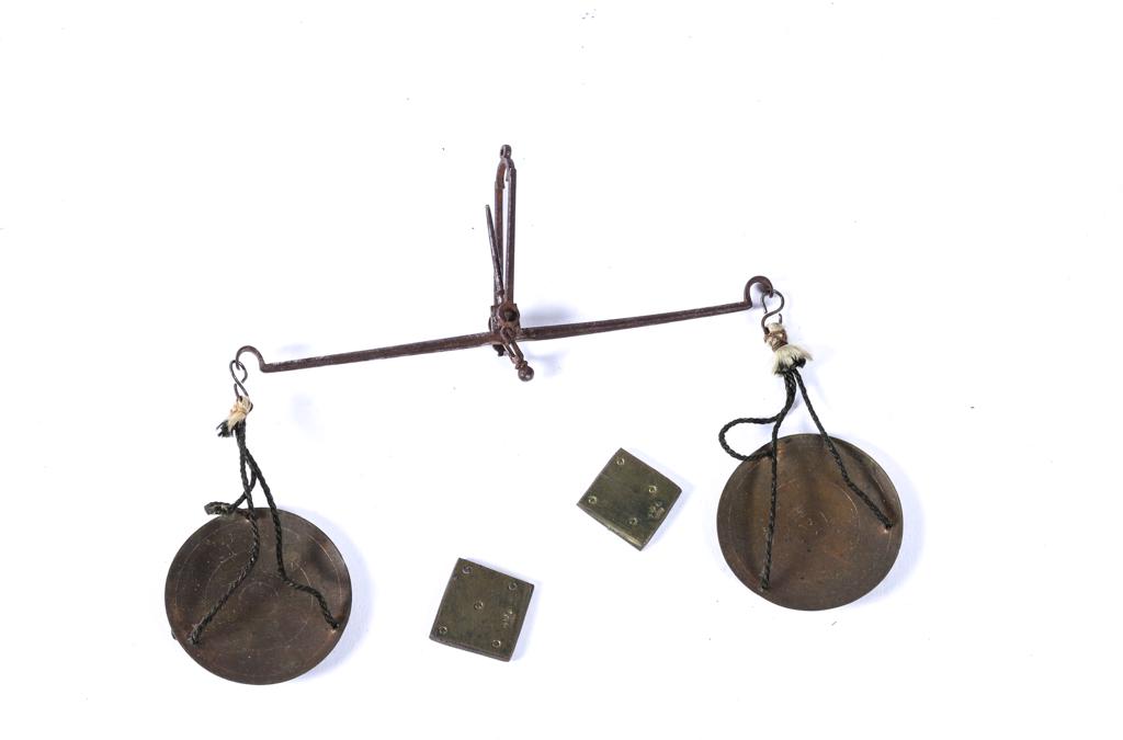 (18th c) CASED BRASS and IRON SCALE SET (1 of 9)