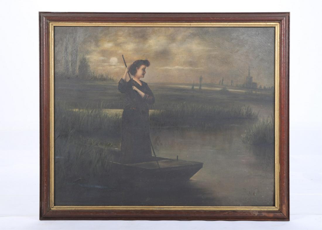 PAINTING, EUROPEAN SCHOOL WOMAN ON SHORE (1 of 6)