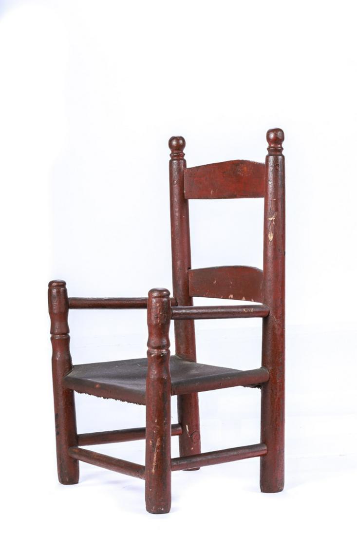 (18th c) CHILD'S LADDER BACK ARMCHAIR IN RED PAINT (1 of 7)