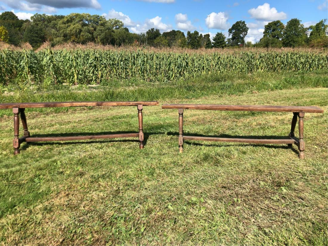 (2)(Early 18th c) TRESTLE BENCHES w/ TURNED LEGS (1 of 5)