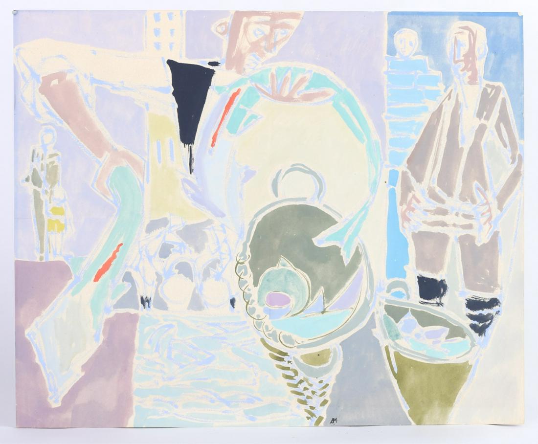 ERIC MALTHOUSE (1914-1997): "Abstraction of a Fisherman's Day" watercolor 18 x 22 inches Signed with conjoined initials "E.M." unframed (matted). The Postar Collection