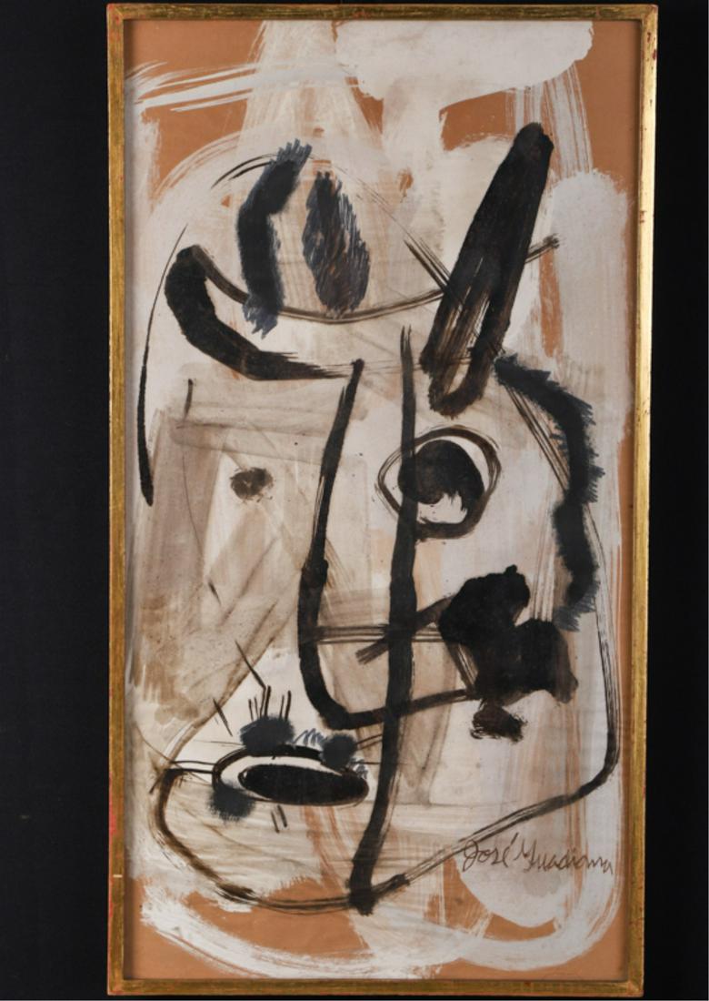 JOSE GUARDIAMA (1929-2012): "Head of a Satyr" ink and brush and gouache on paper. 30 1/2 x 16 1/4 inches. signed. framed. The Postar Collection