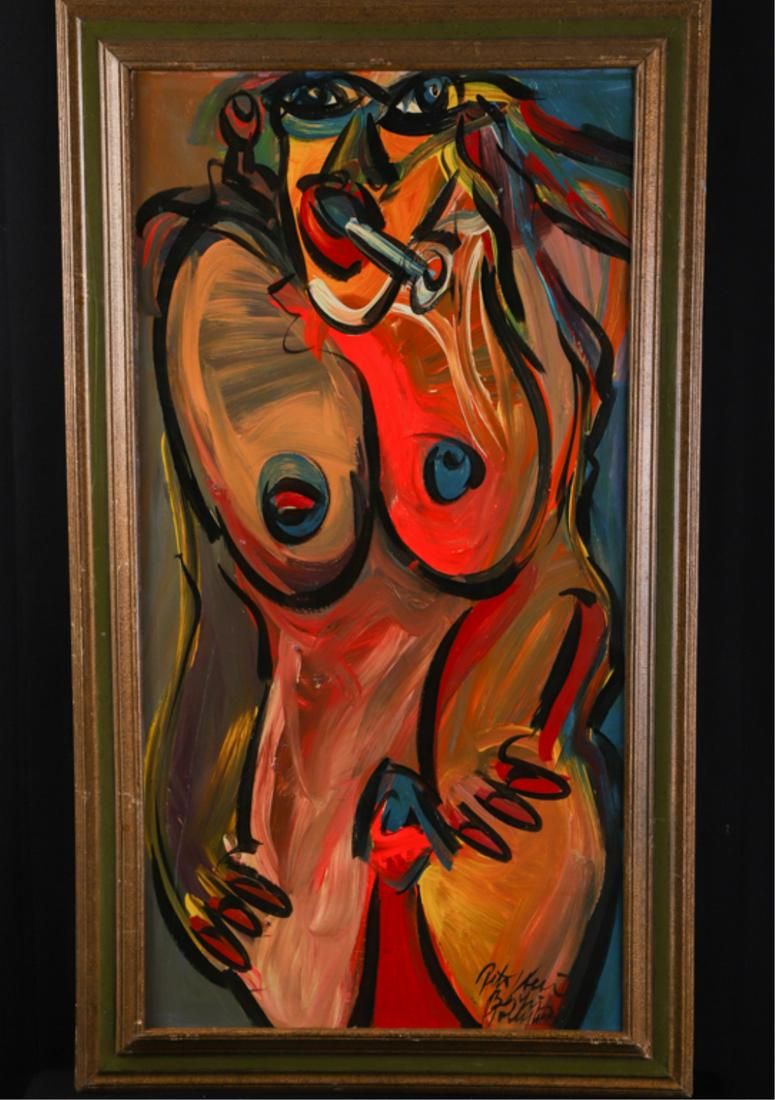 PETER ROBERT KEIL (German b. 1942): Nude study with cigarette. Signed lower right "Peter Keil Berlin Hollywood", oil on artists board, 49 x 24 3/4 inches (sight). The Postar Collection