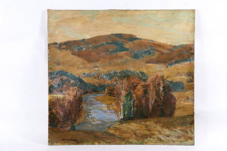 HORACE BROWN (1876-1949): "Vermont Landscape" oil on canvas 36 x 39 inches. signed. unframed.