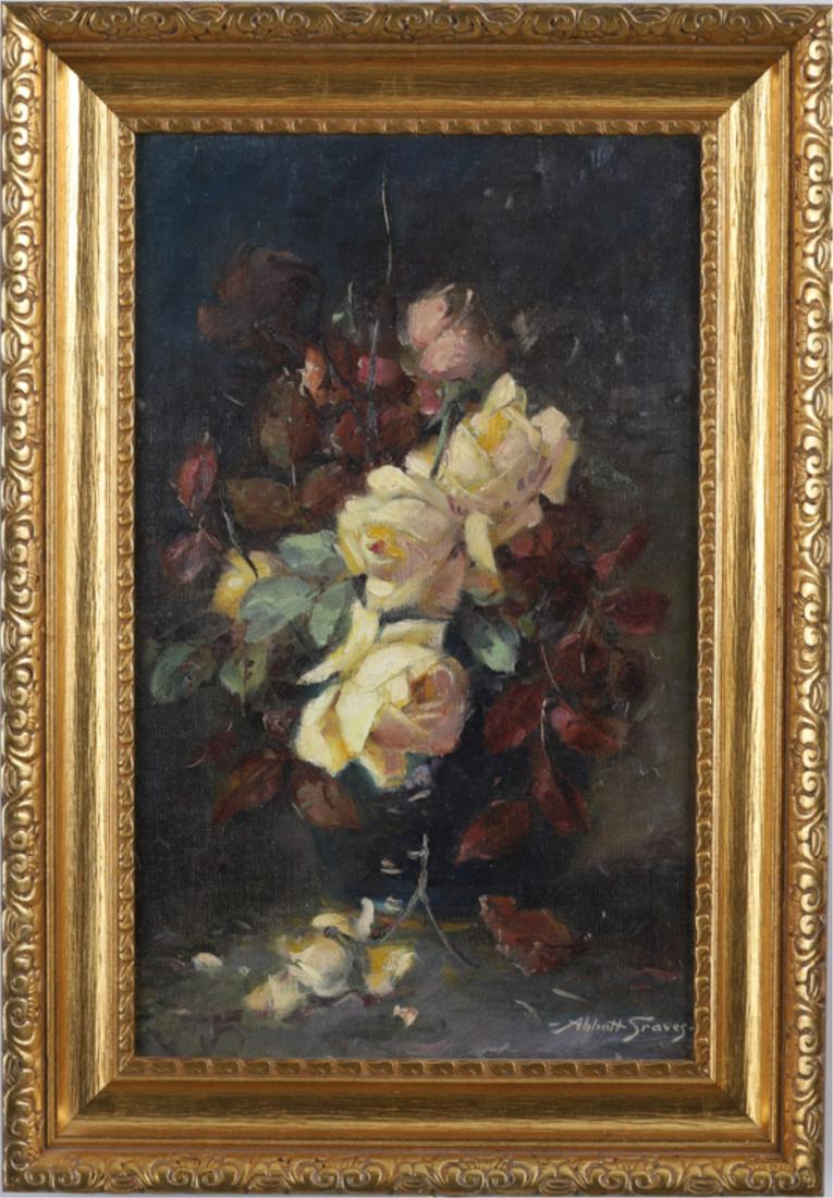 ABBOTT FULLER GRAVES (1859-1936): "Still life with Roses" oil on canvas 18 x 11 inches. signed. framed 22 1/2 x 16 inches (overall)