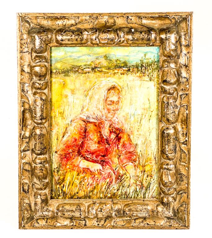 EDNA HIBEL (1917-2015): "Peasant" oil on panel 13 1/2 x 10 inches. signed lower right and dated verso 12-20-1967. Together with brochures etc.