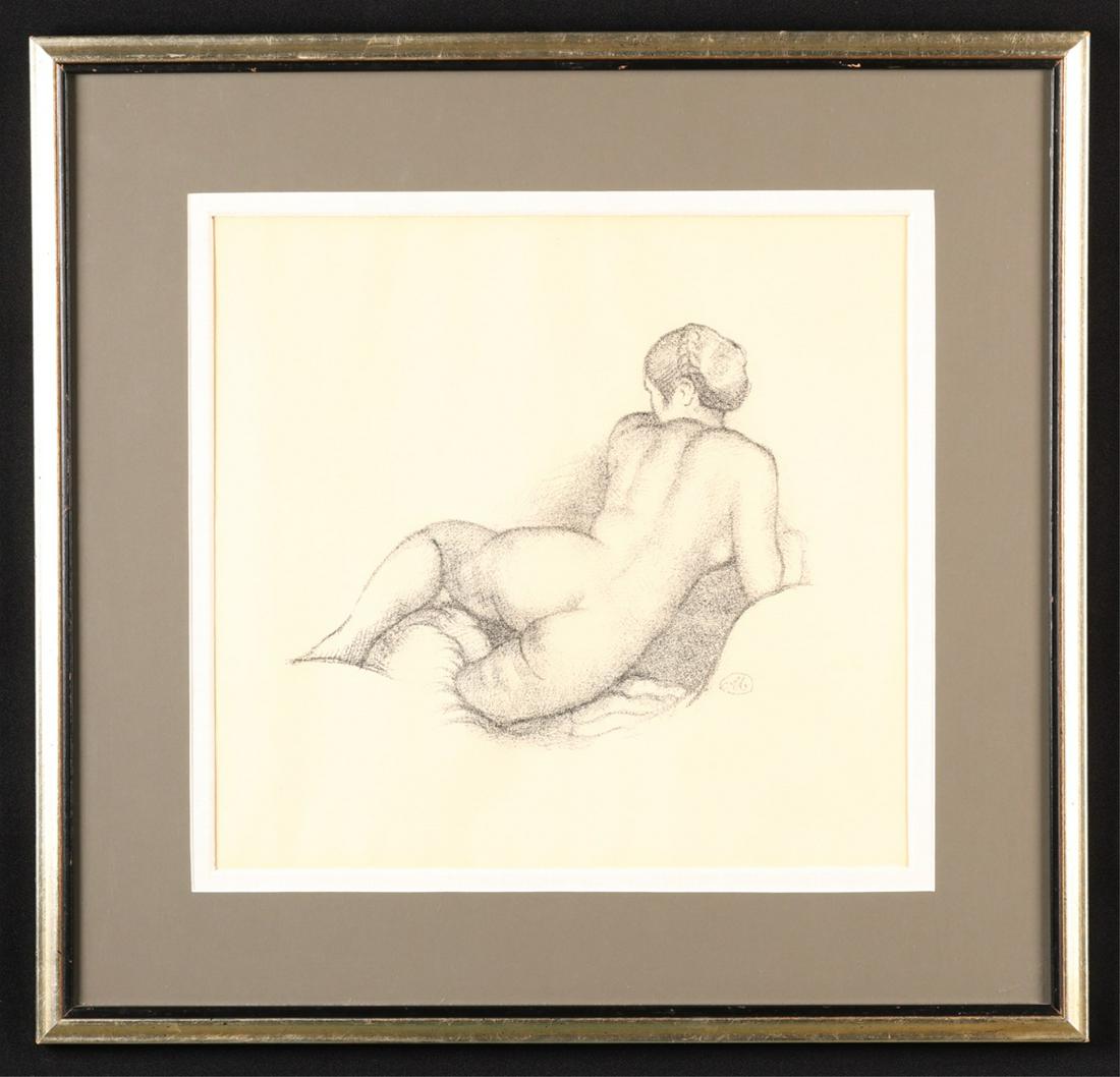 ARISTIDE MAILLOL (1861-1944): "Nude Study" lithograph on laid Ingres paper. 14 1/2 x 14 1/2 inches (sight) signed in print. framed 22 x 23 inches (overall)