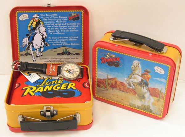 One Lone Ranger Collector's Watch Set, with scarf,: One Lone Ranger Collector's Watch Set, with scarf, 1994, One Lone Ranger Lunch Box with scarf.
