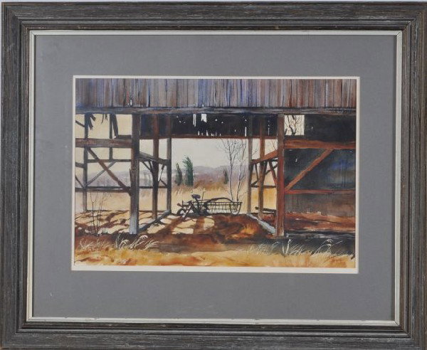 Biff Heins, American, (20th century), Along Woods R: Biff Heins, American, (20th century), Along Woods Road, signed "Biff Heins", L.R. Watercolor, 14" X 21", framed, Salmagundi Club Label verso