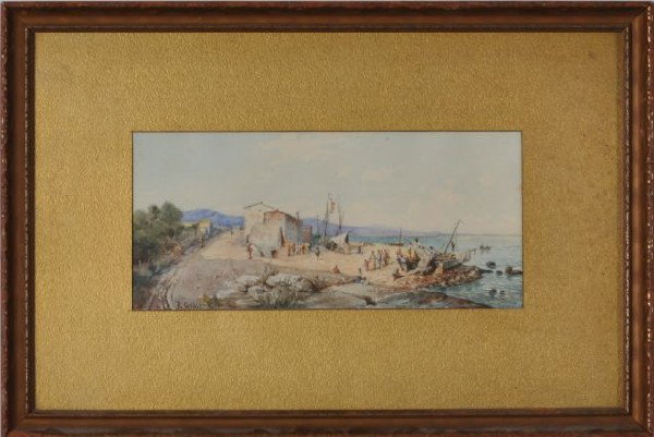 Roberto Giglio, Italian, (1846-1922), signed R. Gig: Roberto Giglio, Italian, (1846-1922), signed R. Gigli- Roma, L.L. Watercolor, size: 4 1/2" x 10" (sight) framed