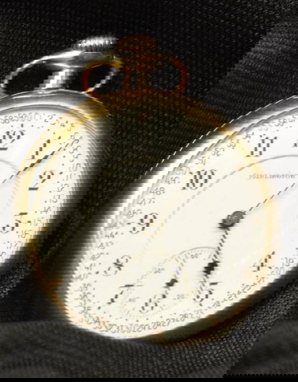 Burlington Watch Company (by Illinois Watch Comp: Burlington Watch Company (by Illinois Watch Company) 16 size gold-filled open-faced pocket watch, 21 jewels, white enamel Montgomery double sunk dial, screwed back and bezel Running although slightly